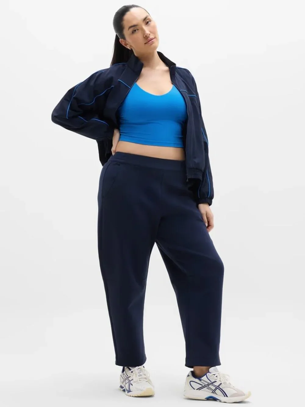 New Athleta MT Form Knit Mid Rise Barrel Pant Eclipse Blue Medium Tall